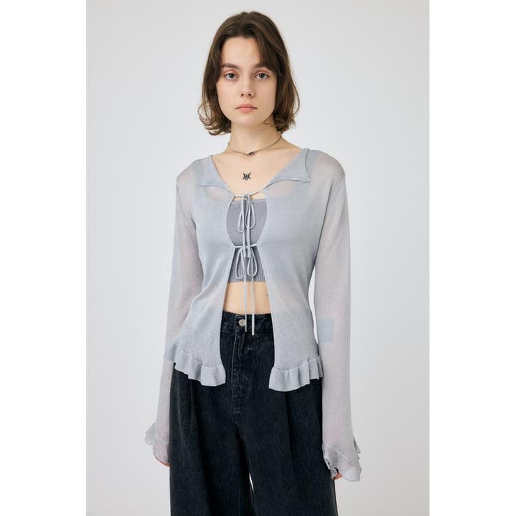L/GRY1 | OPEN NECK SHEER カーディガン | MOUSSY OUTLET