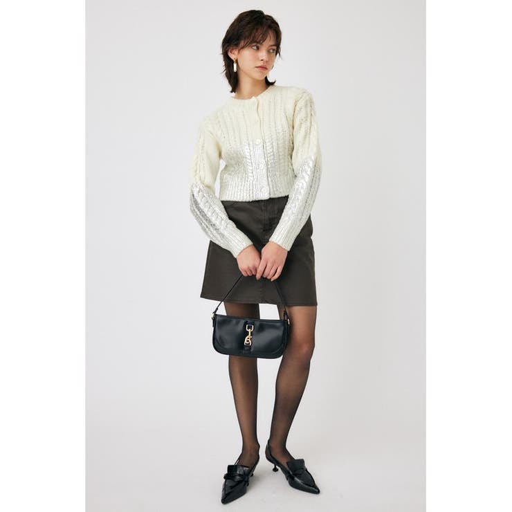 O/WHT1 | FOIL PRINT CABLE カーディガン | MOUSSY OUTLET