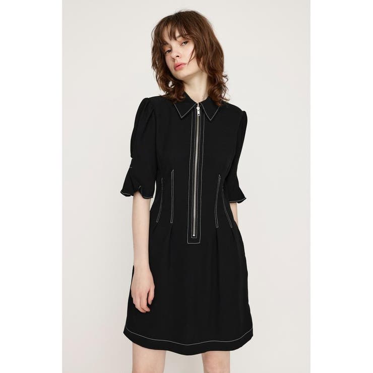 BLK | FRONT ZIP TUCK ショートワンピース | SLY OUTLET