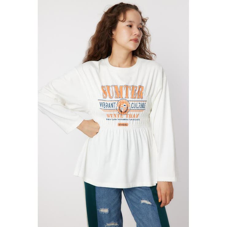 O/WHT1 | シャーリングプリントロングTシャツ | RODEO CROWNS WIDE BOWL