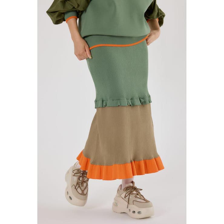 KHA | A-LIGHT フリル切替ニットスカート | RODEO CROWNS WIDE BOWL