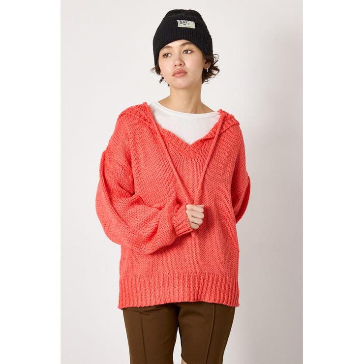 L/RED1 | Vネックニットフーディー | RODEO CROWNS WIDE BOWL