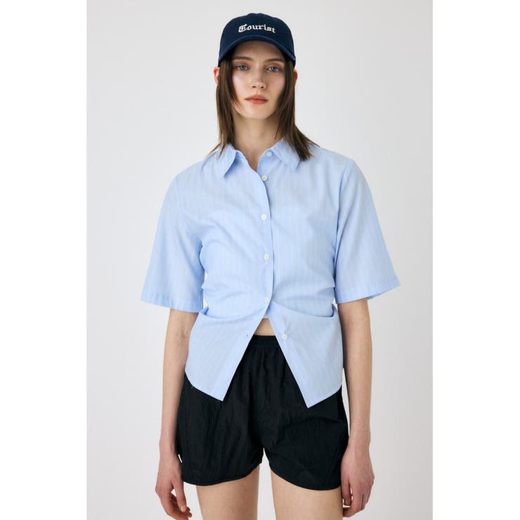 L/BLU1 | STRIPE BACK LACE UP シャツ | MOUSSY OUTLET