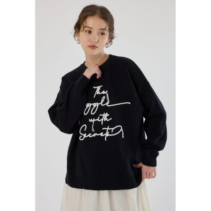 BLK | Frayed Lettering ニットトップス | RODEO CROWNS WIDE BOWL
