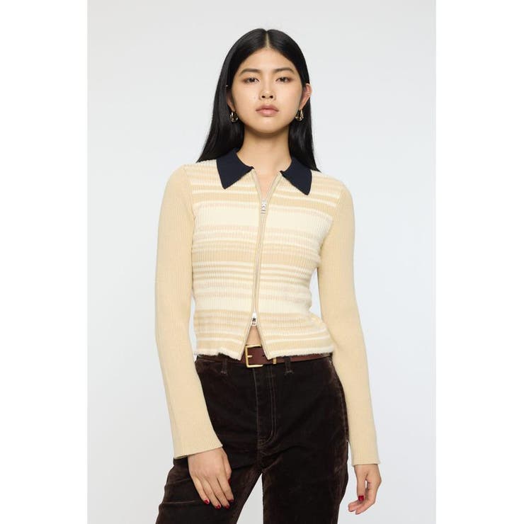 IVOY3 | STRIPE ZIP UP KNIT シャツ | MOUSSY OUTLET