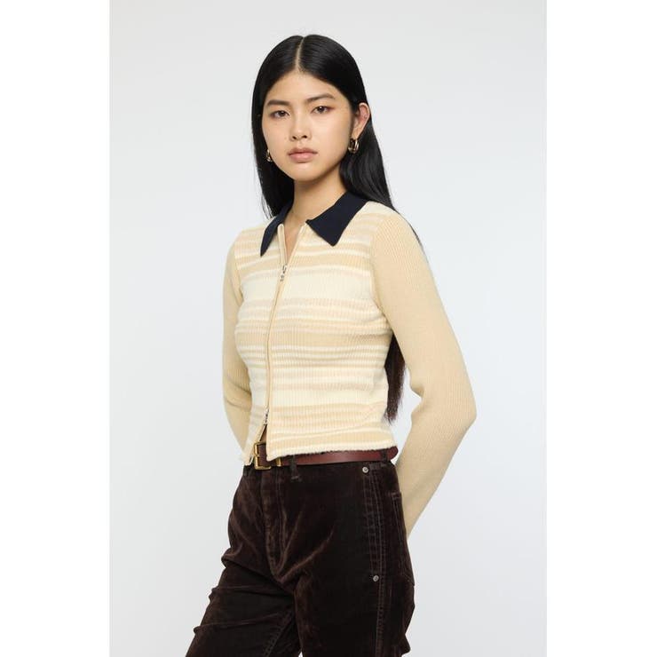 STRIPE ZIP UP KNIT シャツ | MOUSSY OUTLET | 詳細画像4 