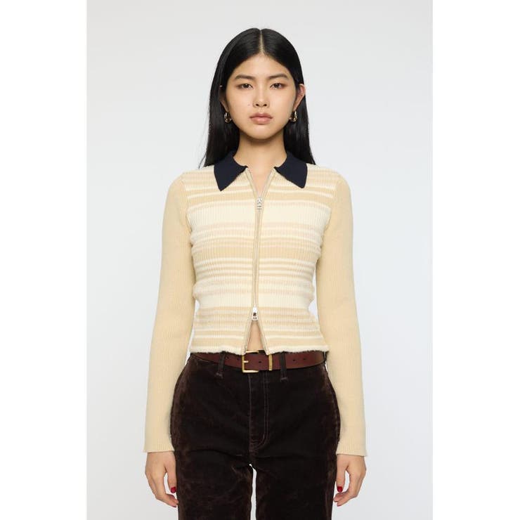 STRIPE ZIP UP KNIT シャツ | MOUSSY OUTLET | 詳細画像5 