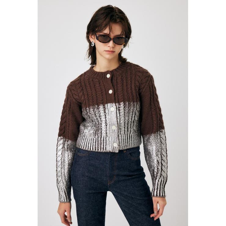 BRN | FOIL PRINT CABLE カーディガン | MOUSSY OUTLET