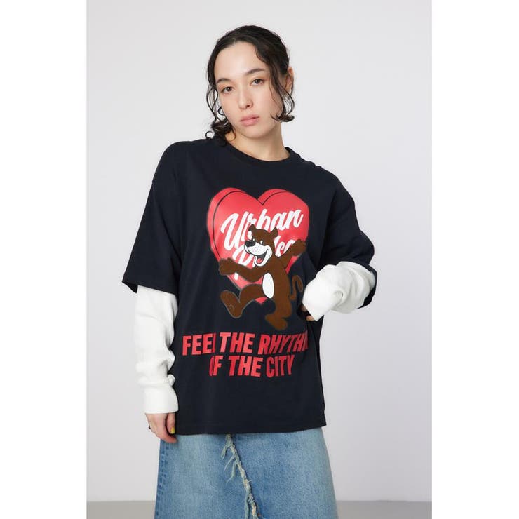 BLK | ハートパネルレイヤードロングスリーブTシャツ | RODEO CROWNS WIDE BOWL