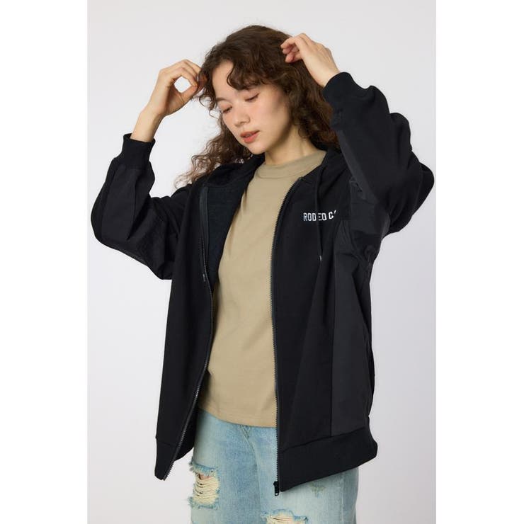 BLK | ナイロンアップリケロゴZIPパーカー | RODEO CROWNS WIDE BOWL