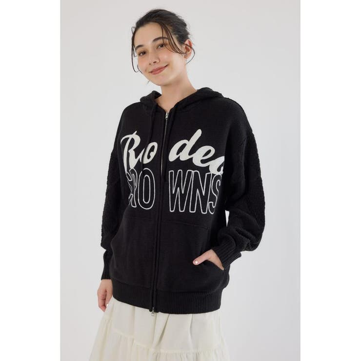BLK | ロゴケーブルニットジップフーディー | RODEO CROWNS WIDE BOWL