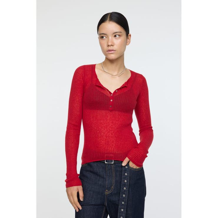 SHEER HENRY NECK ニットトップス | MOUSSY OUTLET | 詳細画像22 