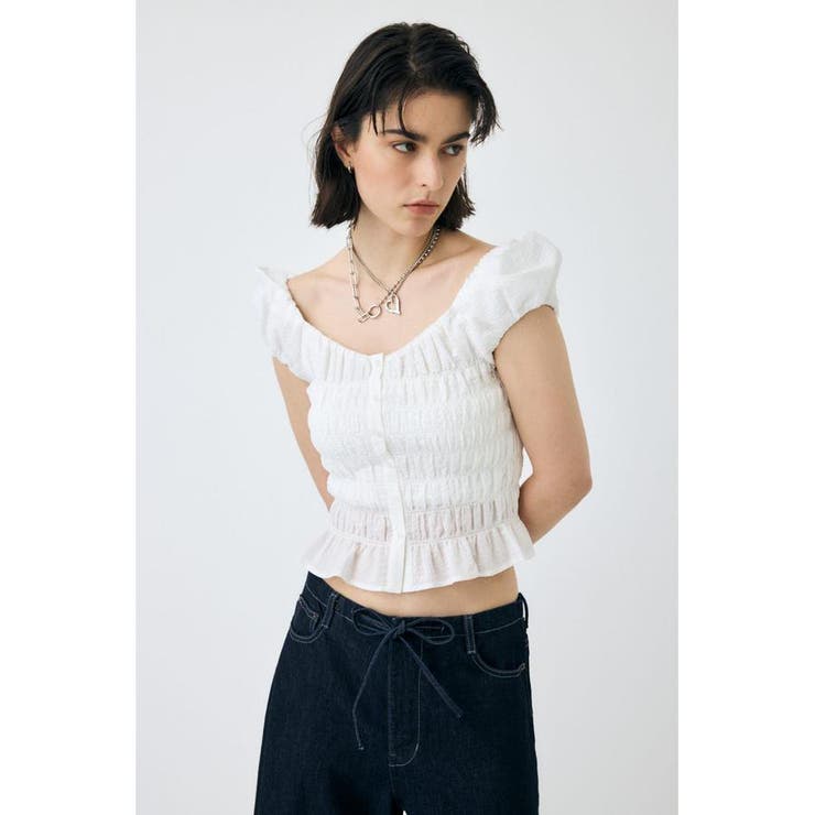 WHT | OPEN NECK GATHER ブラウス | MOUSSY OUTLET