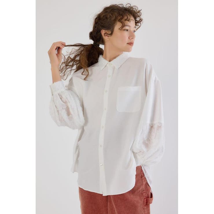 O/WHT1 | フリンジジャガード切替シャツ | RODEO CROWNS WIDE BOWL