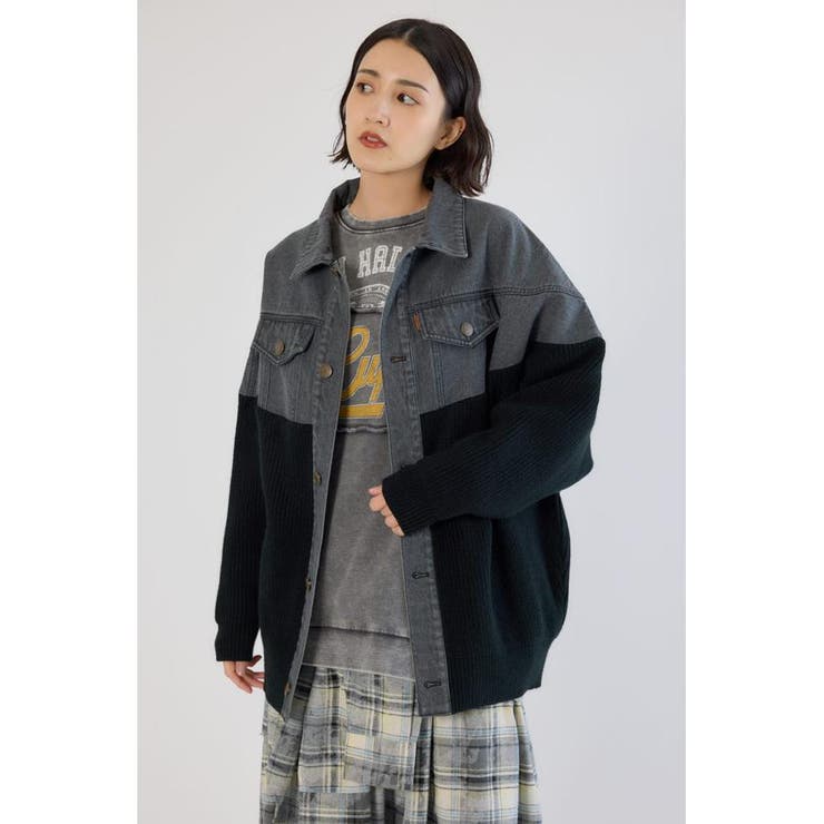 BLK | ニットドッキングルーズデニムジャケット | RODEO CROWNS WIDE BOWL