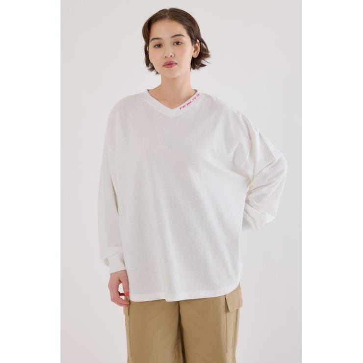 O/WHT1 | 梨地VネックロングスリーブTシャツ | RODEO CROWNS WIDE BOWL