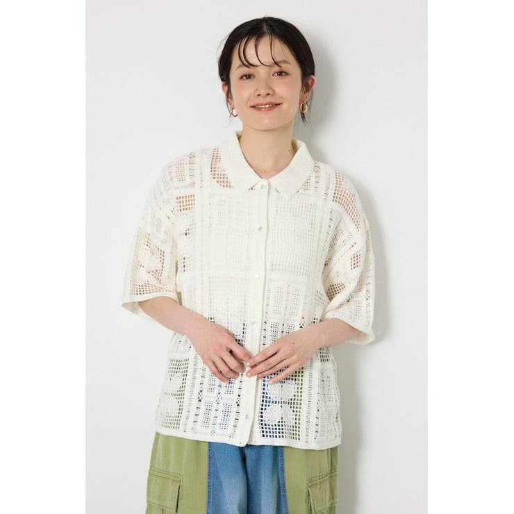 O/WHT1 | スクエアクロシェニットシャツ | RODEO CROWNS WIDE BOWL