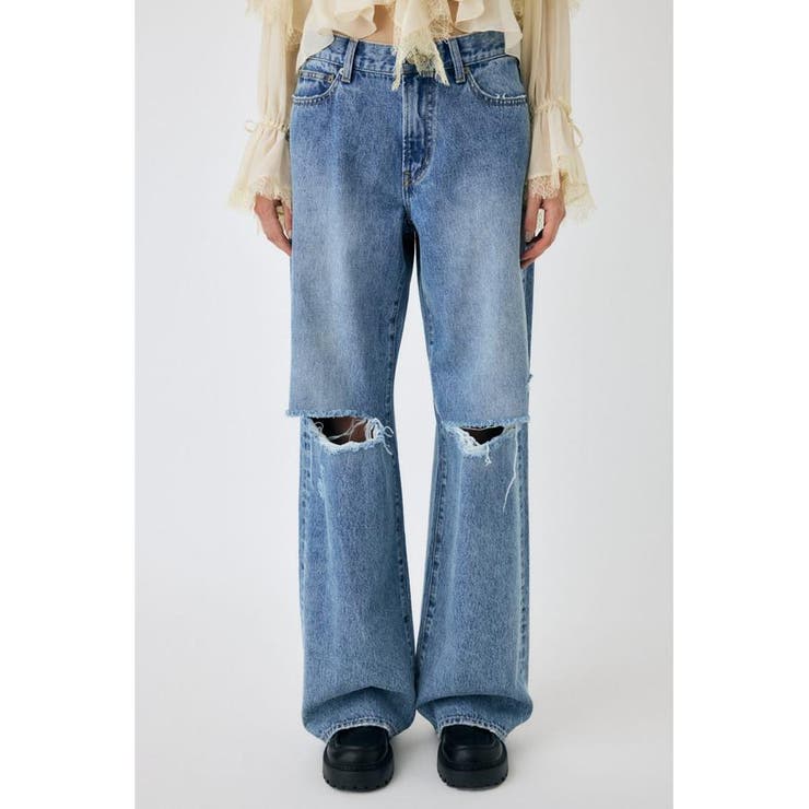 BLU | KNEE SLIT WIDE ストレート デニム | MOUSSY OUTLET