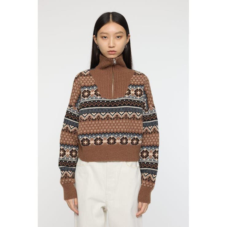 BRN | HALF ZIP FAIR ISLE セーター | MOUSSY OUTLET