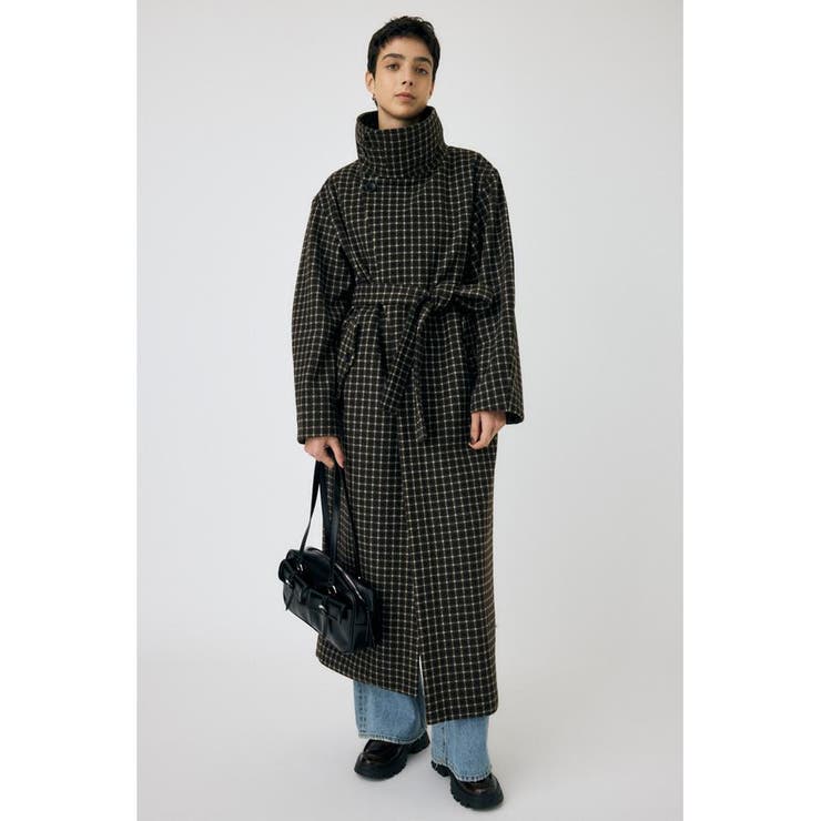柄BRN5 | STANDCOLLAR PLAID コクーンコート | MOUSSY OUTLET