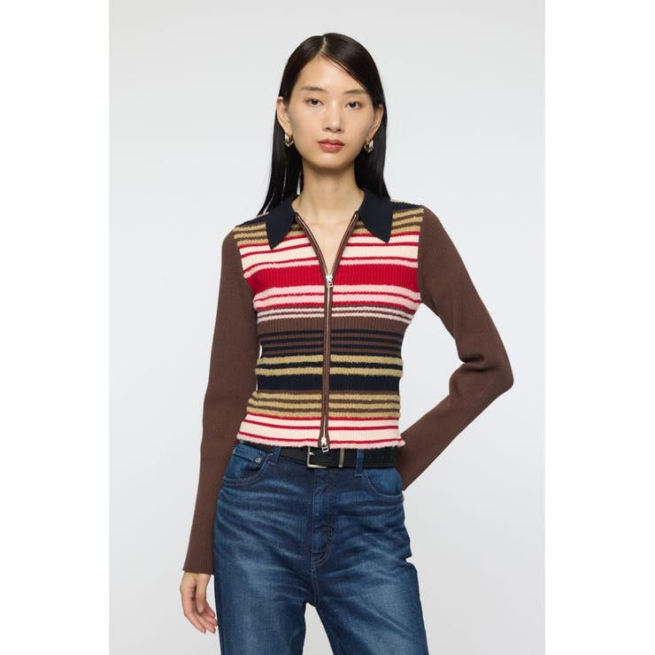 柄BRN5 | STRIPE ZIP UP KNIT シャツ | MOUSSY OUTLET