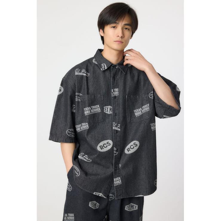 BLK | スタンプデニムシャツ | RODEO CROWNS WIDE BOWL