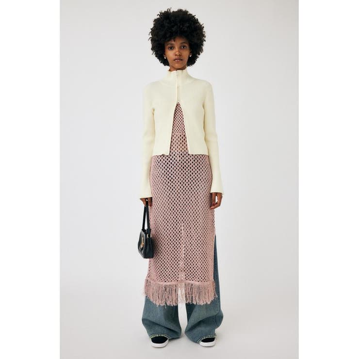 L/PNK1 | MESH FRINGE ニットドレス | MOUSSY OUTLET