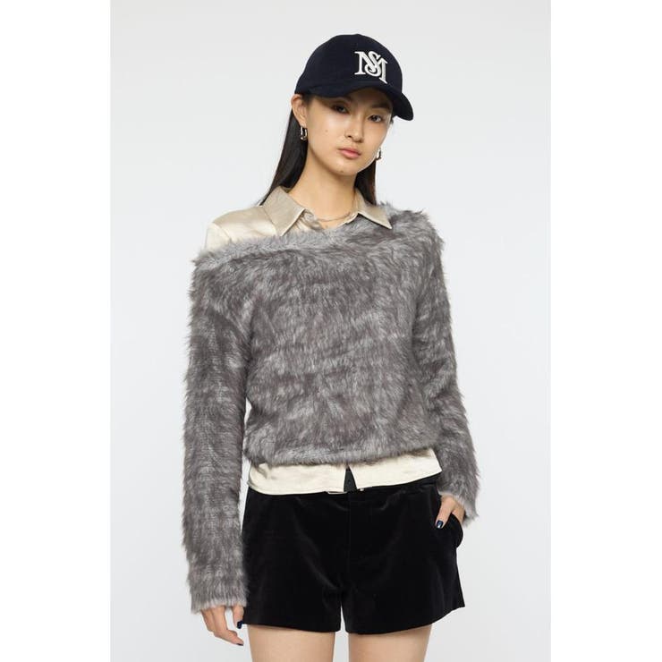 GRY | FAUX FUR KNIT CROP トップス | MOUSSY OUTLET