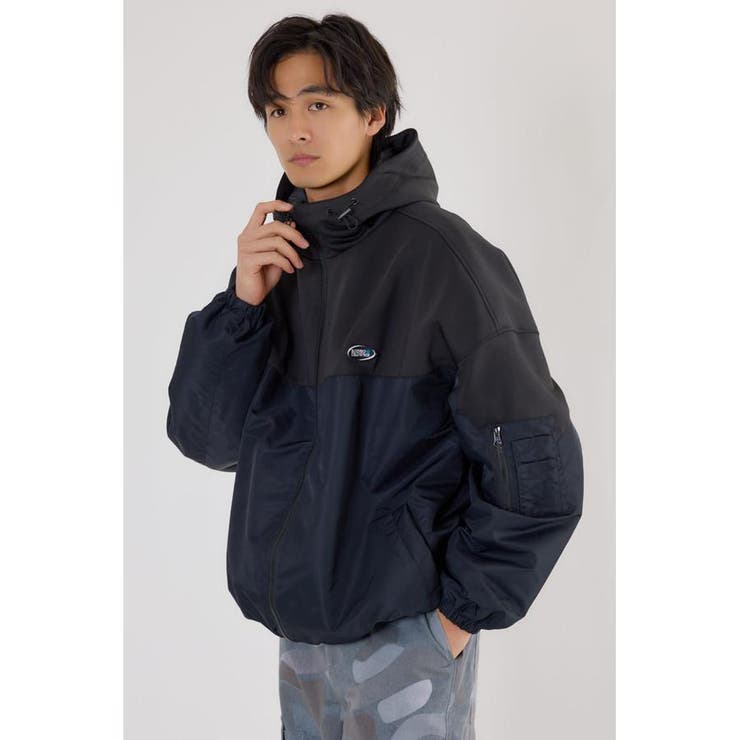 BLK | バイカラーフーデッドブルゾン | RODEO CROWNS WIDE BOWL