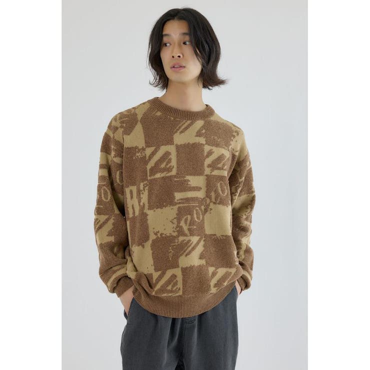 BEG | ブロークンチェックニット | RODEO CROWNS WIDE BOWL
