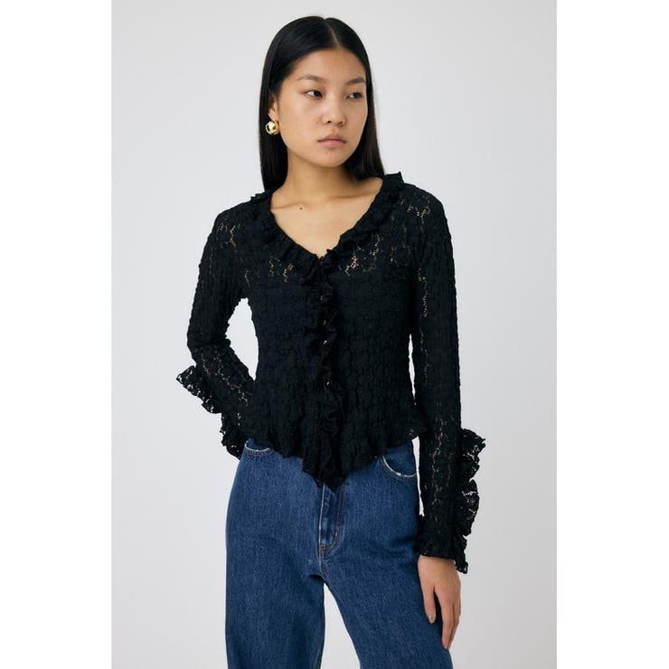 BLK | CUT LACE RUFFLE ブラウス | MOUSSY OUTLET