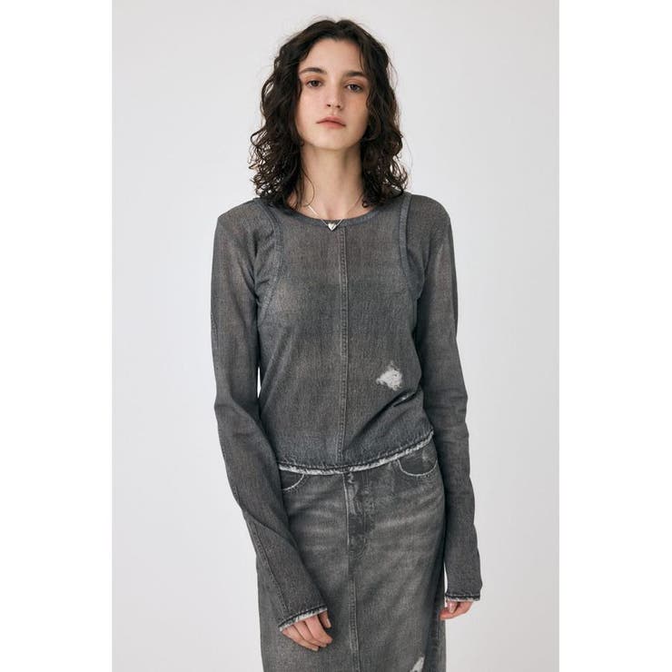 BLK | DENIM PRINT TRANSPARENT ロンT | MOUSSY OUTLET