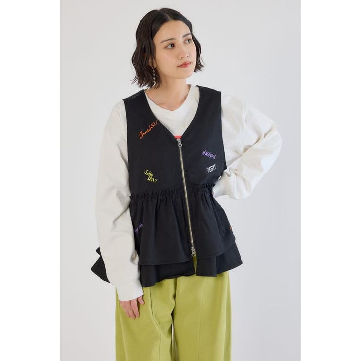 BLK | embroideryフロントジップベスト | RODEO CROWNS WIDE BOWL