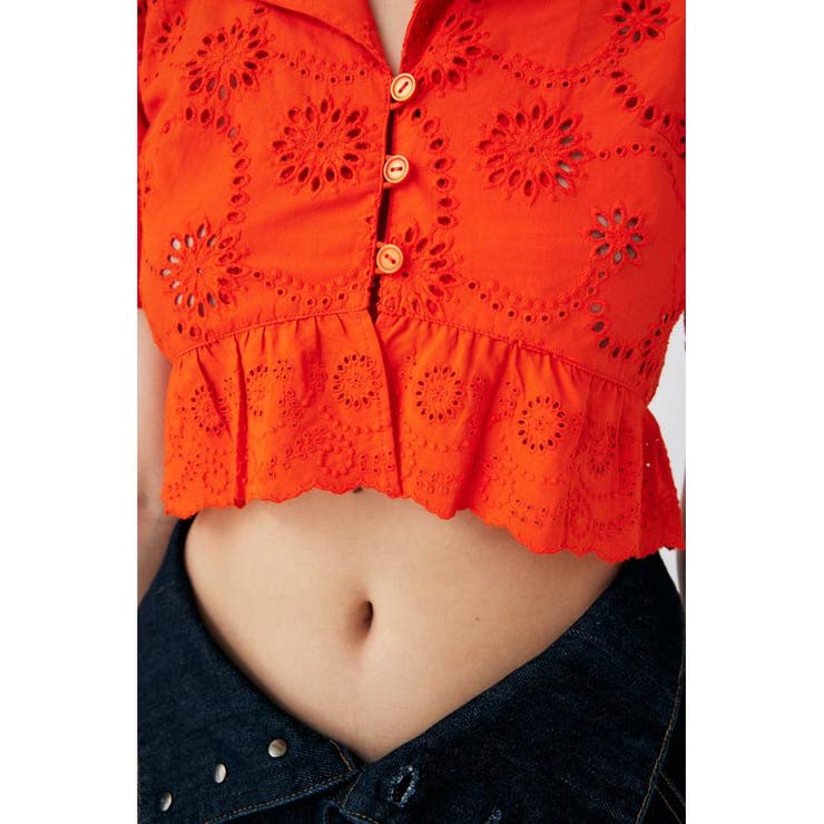 MOUSSY オレンジ レース トップス MOUSSY オレンジ レース トップス