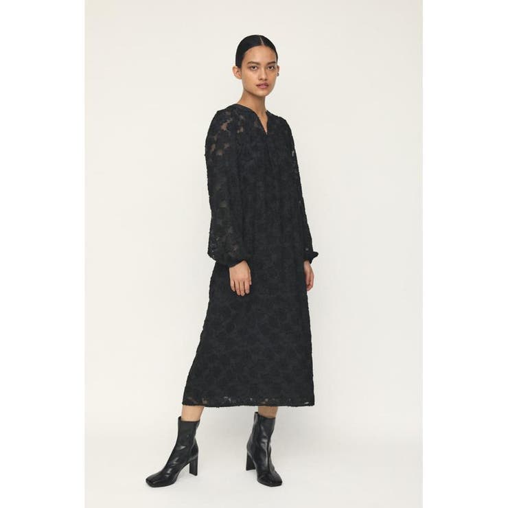 BLK | JACQUARD MOTTED GATHER ワンピース | SLY OUTLET