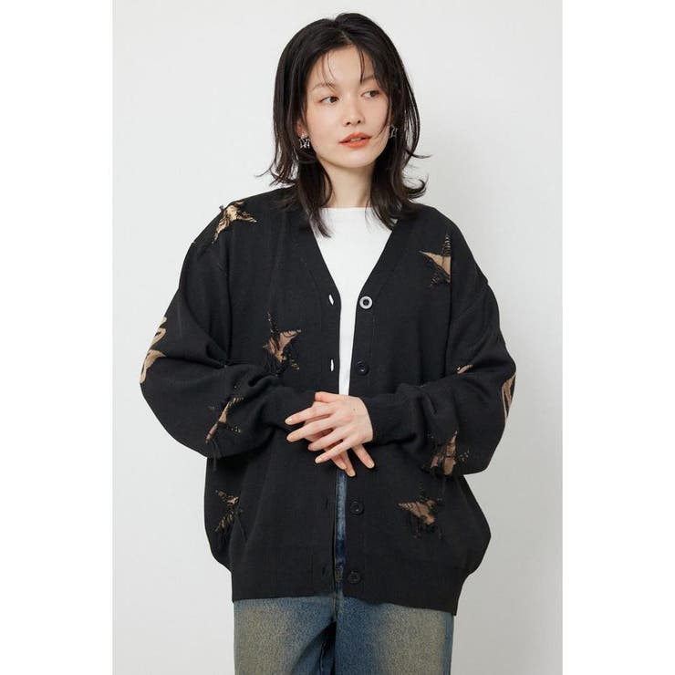 BLK | スター柄ニットカーディガン | RODEO CROWNS WIDE BOWL