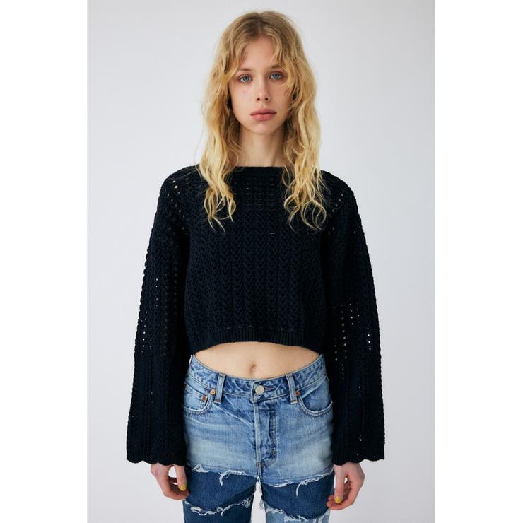 BLK | OPEN STITCH ニット | MOUSSY OUTLET