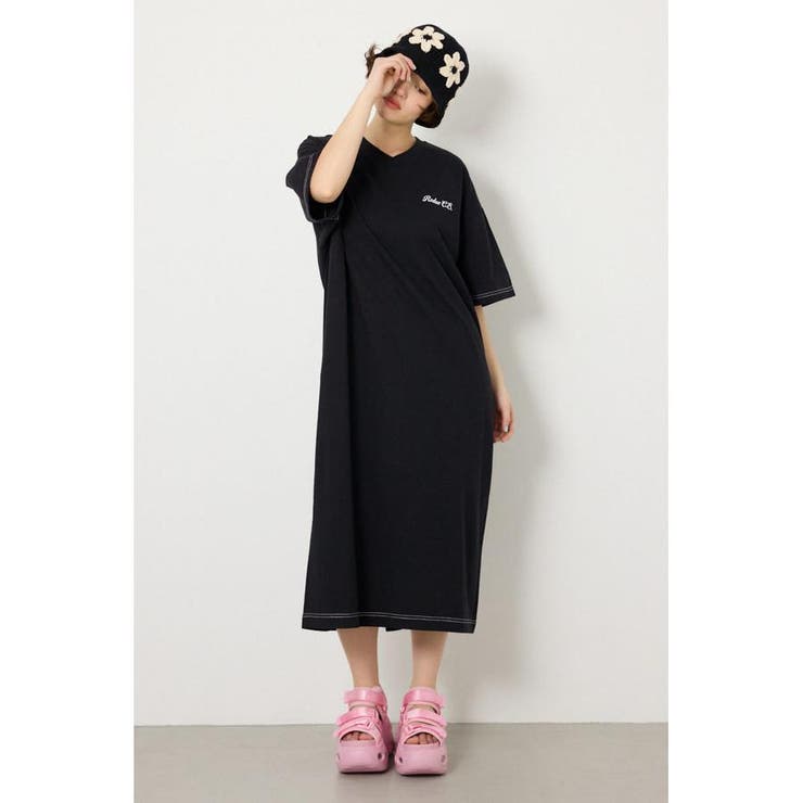 BLK | ハーフスリーブステッチワンピース | RODEO CROWNS WIDE BOWL