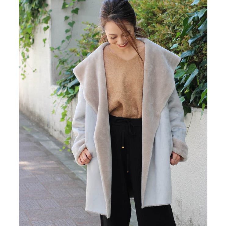 リバーシブルフェイクムートンショールコート◇[品番：BYCW0002491  