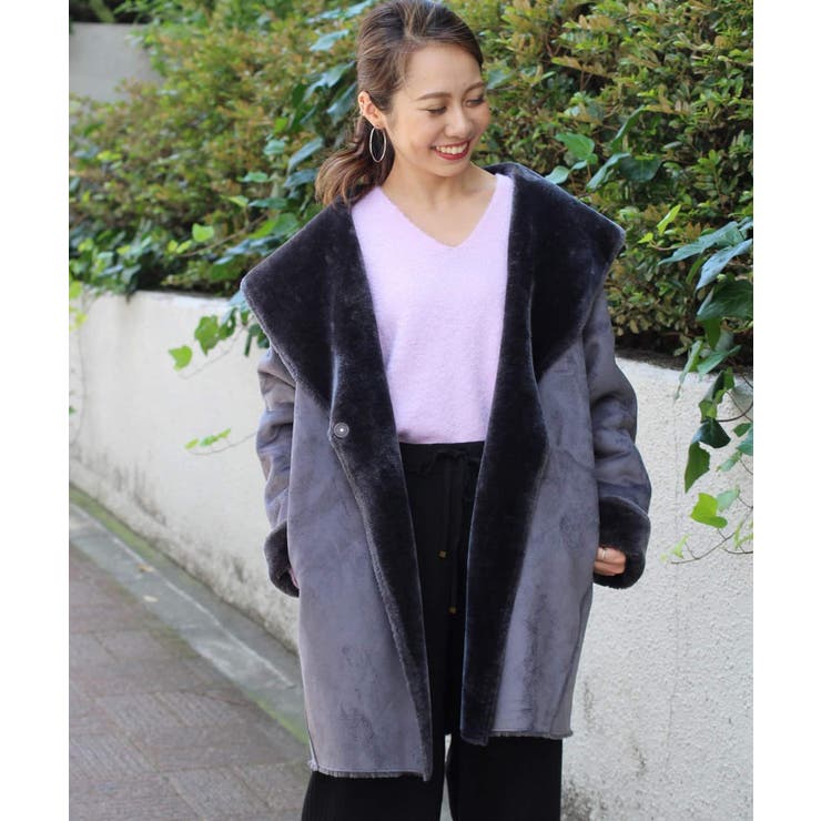 リバーシブルフェイクムートンショールコート◇[品番：BYCW0002491  