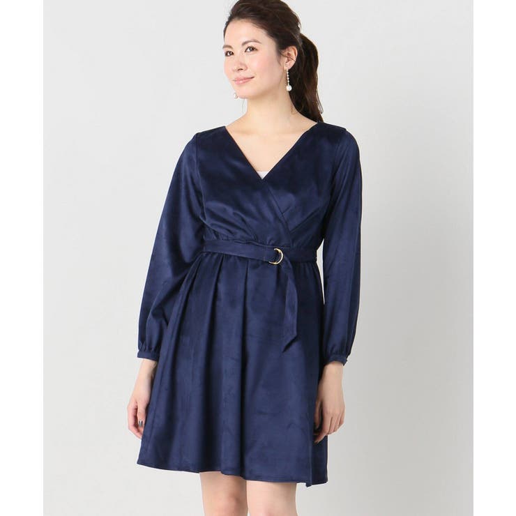 ネイビー | スエードカシュクールワンピース | B.C STOCK