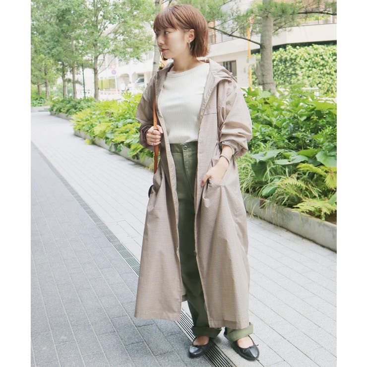 SLOBE IENA スローブイエナ】チェックオーガンジーフードロングコート
