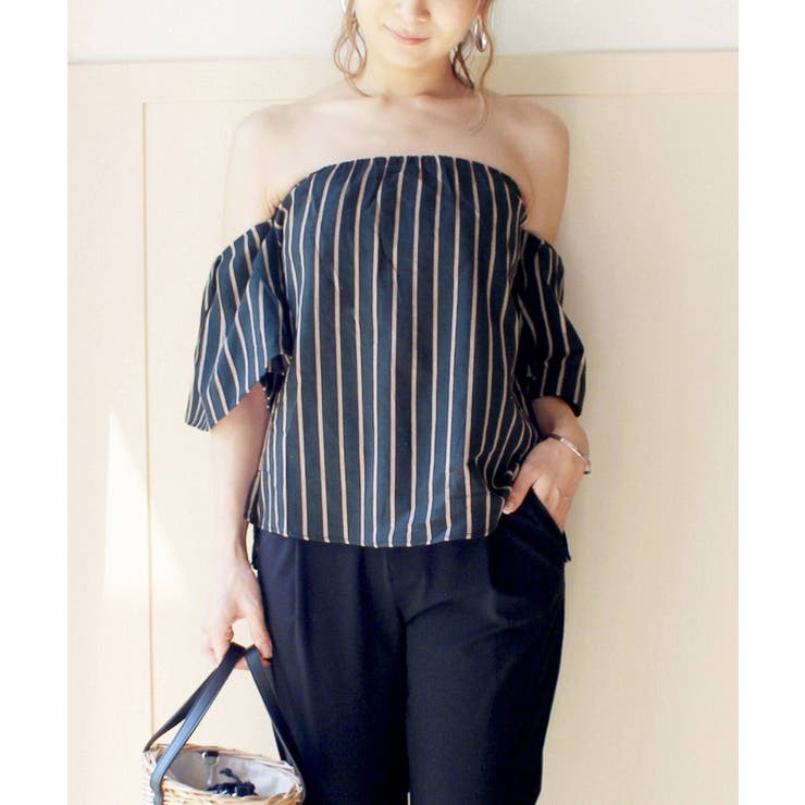 ネイビー | ストライプオフショル2WAYブラウス◆ | B.C STOCK
