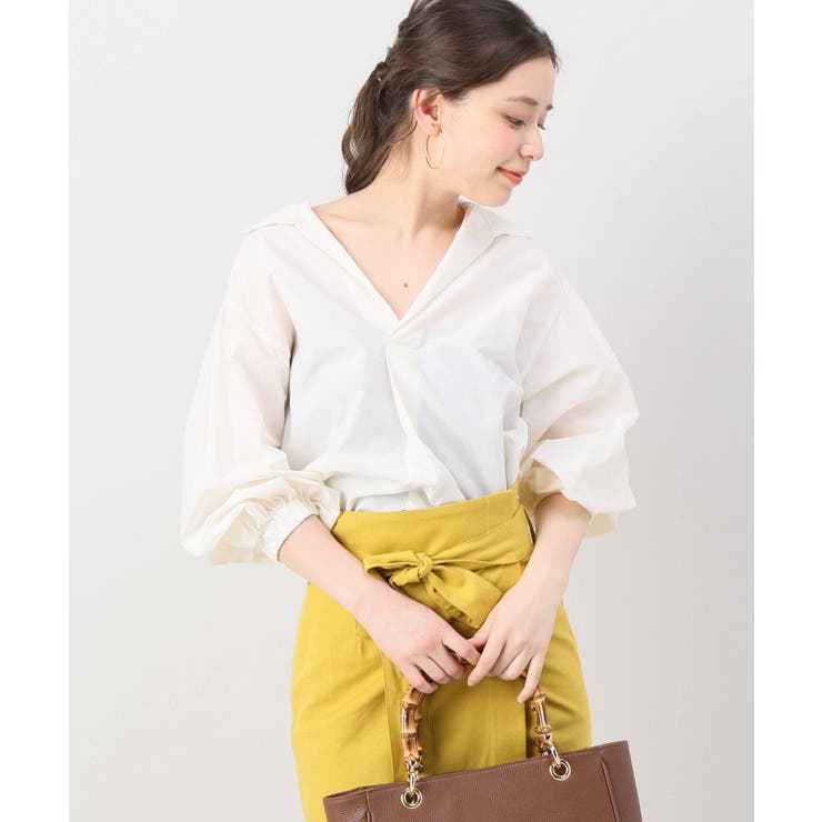 Spick & Span 麻100 ギャザー プルオーバー　スキッパーブラウス スキッパーギャザーブラウス（シャツ／ブラウス）｜Spick and