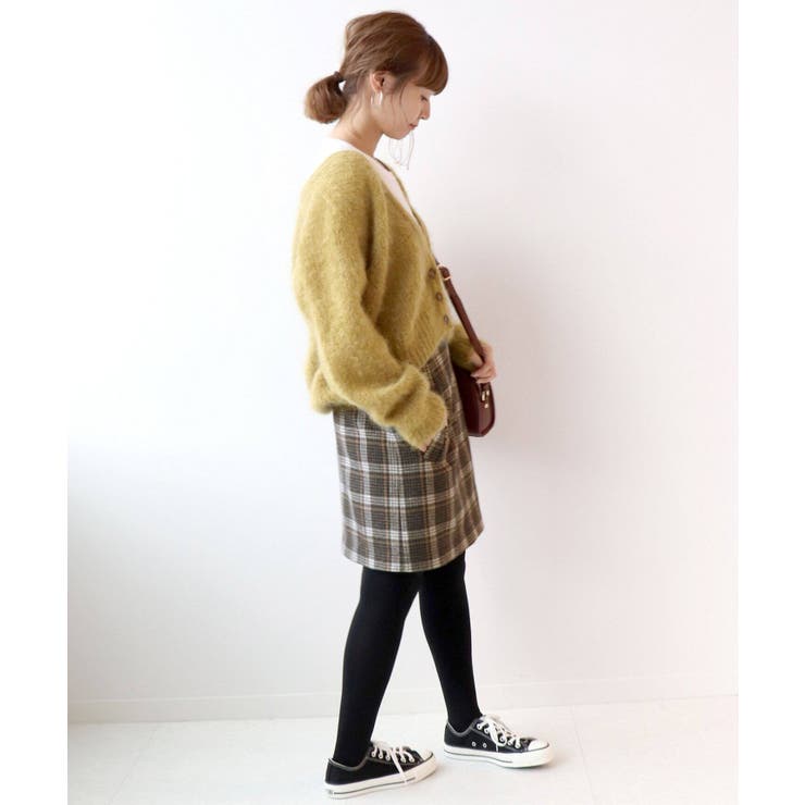 SLOBE IENA スローブイエナ】チェックメルトン台形スカート