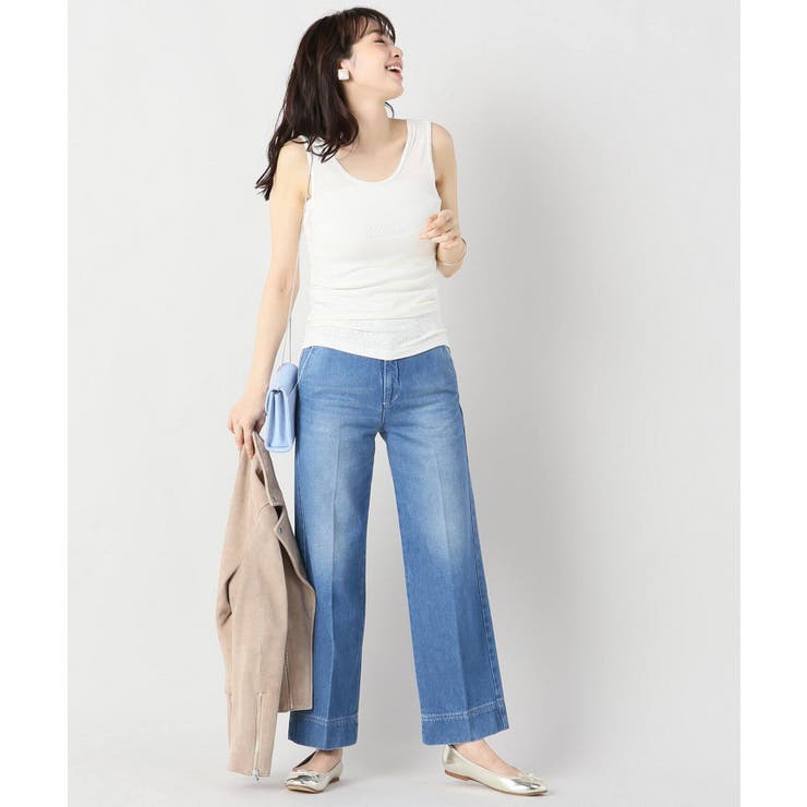 babaco バックオープンとリボンデザイン シルクリブタンクトップ babaco mesh body fitted タンクトップ[品番：BYCW0006965]｜B.C