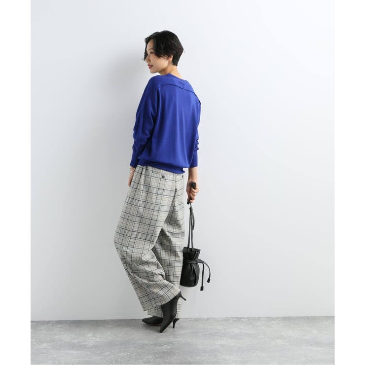 ウールフラノムジチェックワイドテーパードパンツ[品番