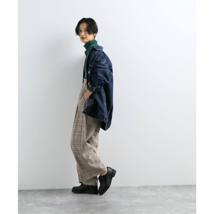 ウールフラノムジチェックワイドテーパードパンツ[品番