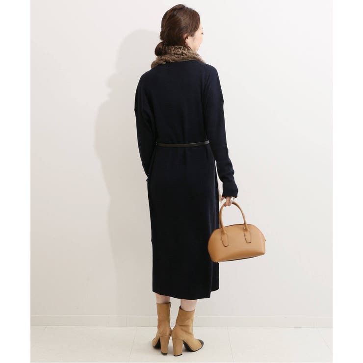 ノーブル Noble ラウンドネックバイカラーニットワンピース レディース