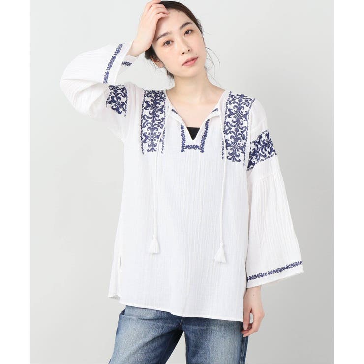 B.C STOCK]ダブルガーゼ刺繍ブラウス[品番：BYCW0004663]｜B.C